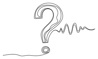 Continuous line drawing of a question mark with transparent background outline art