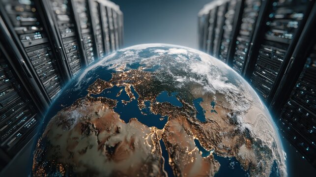 Cloud technology and digital network showing data analysis and complex connections