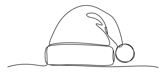 Continuous Line Drawing Of Santa Claus Hat on White Transparent Background