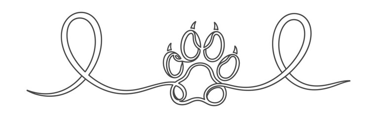 Continuous Line Drawing with Paw Print, Curve Lines, Simple, and Elegant on White