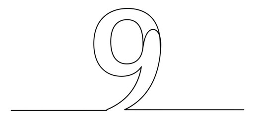 Continuous Line Number Nine with Transparent Background Single Stroke Design
