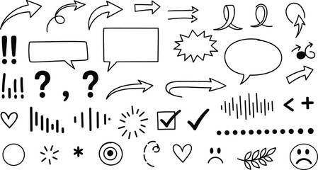 Doodle Elements Hand-Drawn Arrows, Speech Bubbles, and Graphic Accents for Creative Designs