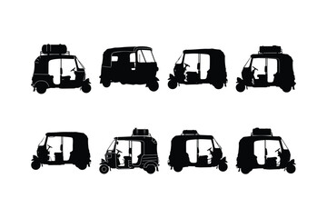 Auto Rickshaw Silhouette Vector Icon Set
