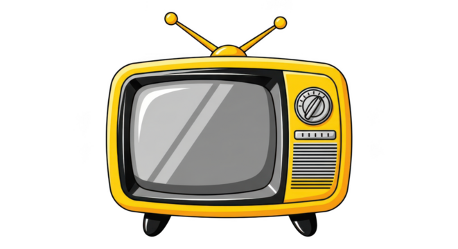 Yellow retro television isolated on transparent background