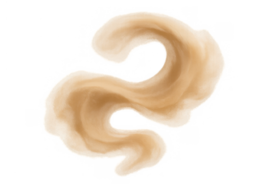 Abstract dust cloud or sandstorm vortex with particles flying in strong wind on a transparent background