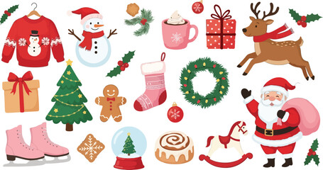 Christmas illustration set festive vector elements