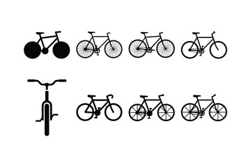 Set of Bicycle Silhouette and Outline Icons in Vector Style