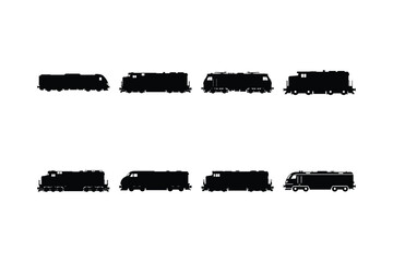 Set of Locomotive Train Silhouette Icons in Solid Vector Style