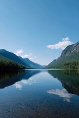 Majestic mountain reflections on a clear lake in serene landscape