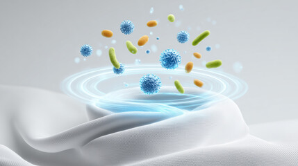 Microbes on White Fabric with Blue Ripples