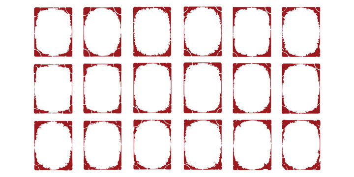 Eighteen distressed grunge red ornate card frames borders set isolated on white background