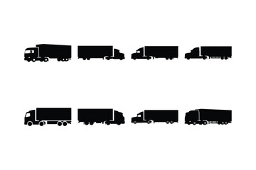 Set of Cargo Truck Silhouette Icons in Solid Vector Style