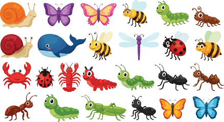 Cartoon animals cute insect set