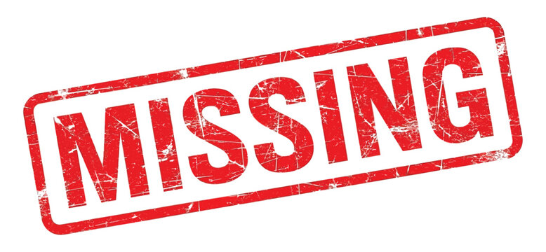 Distressed Red Missing Stamp Isolated on White Background Design