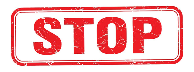 Distressed Red STOP Text in Rounded Rectangle Shape on White Background