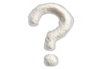 Fluffy white question mark symbol expressing doubt, unknown, uncertainty, and seeking answers on transparent background