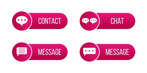 Communication Buttons Set with Contact Chat and Message Icons for Web Interface