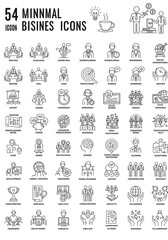 Collection of 54 minimalist business icons hand drawn style