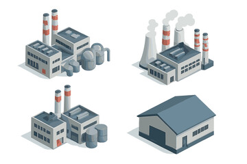 Fototapeta na wymiar Isometric icons of industrial factory and warehouse buildings