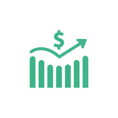 Rising bar graph with dollar sign shows positive financial growth in business report, indicating success and prosperity.