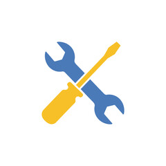 Wrench and screwdriver crossed representing tools for repair and maintenance in a simple, modern style, symbolizing service and craftsmanship.