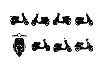 Set of Scooter Silhouette Icons in Solid Vector Style