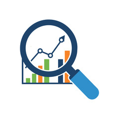 Magnifying glass analyzes bar graph showing upward trend in business report, representing growth and success in corporate finance, with a positive outlook.