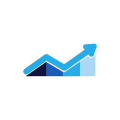 Blue arrow trending upward on a bar graph representing business growth and financial success with a modern and clean aesthetic.
