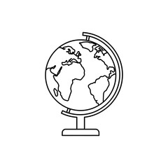 Simple globe outline showing continents sitting on stand represents geography and exploration in minimalist style.