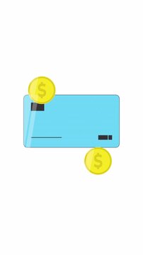 ATM Card With Coins Animation On Transparent Background. Vertical Animation