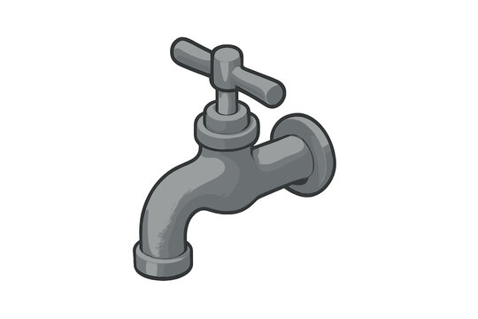 Isometric view of a simple gray water spigot with cross handle