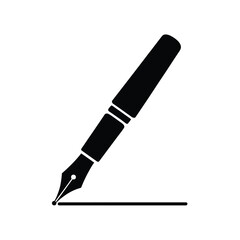 Black silhouette of a fountain pen writing a line