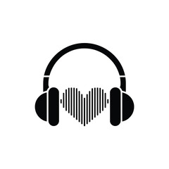 Headphones with a heart symbol and sound waves