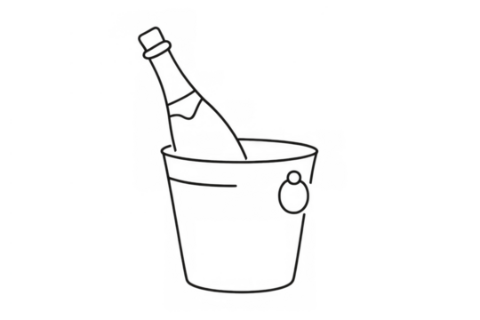 Champagne bottle chilling in ice bucket line art. Celebrating party event, luxury drink icon, transparent background - Powered by Adobe