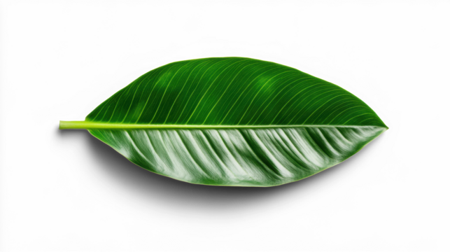 Green Leaf on Transparent Background, Close-up View