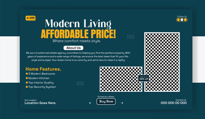 Modern living affordable price real estate banner template for social media
