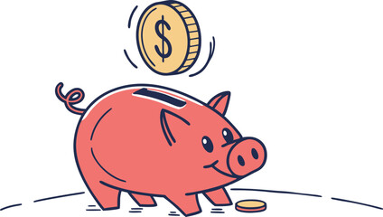 Obraz premium Cute pink cartoon piggy bank with coins representing money savings and finance