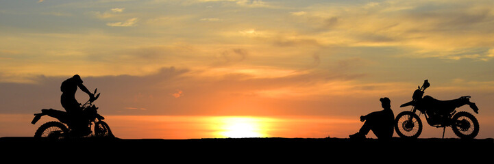 Motorcycle Silhouette Sunset: The silhouettes of motorcycles and riders are dramatically set against the warm hues of a sunset, creating a sense of adventure, freedom, and contemplation. 