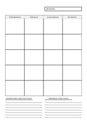 Monthly Planner, Blank Monthly Calendar, Printable Monthly Layout