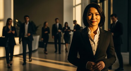 Confident Businesswoman Leading Team in Modern Office Environment Success and Leadership