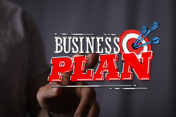 Business plan concept with target and darts. Achieve your goals with effective planning and strategy. Visualize success. Teamwork, strategy, and