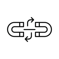 Magnetic pull icon showing two horseshoe magnets facing each other with arrows, illustrating attraction and force