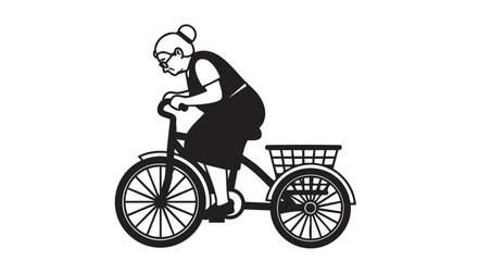## **48. Elderly woman riding tricycle black silhouette vector**
