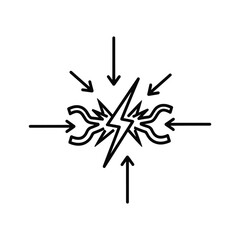 Central lightning bolt with arrows converging, symbolizing focus, pressure, conflict, impact, and energy.
