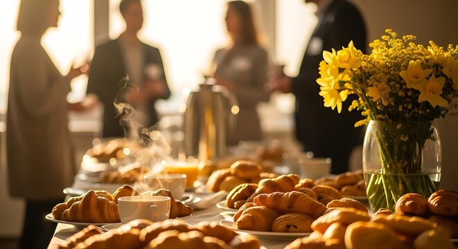 Business Breakfast Meeting Networking, Croissants, and Coffee - A Morning Gathering