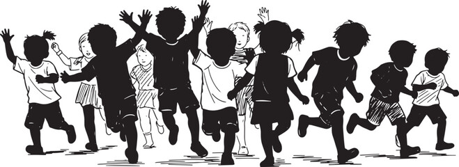 Illustration of Running Children Having Fun Group Kids Playing Together