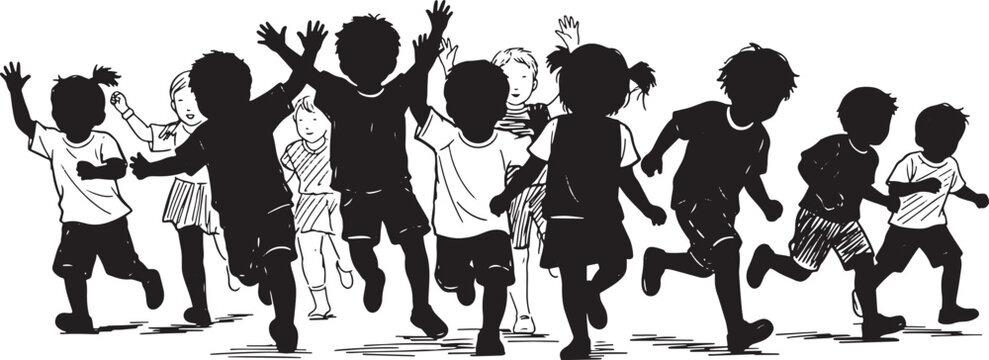 Illustration of Running Children Having Fun Group Kids Playing Together