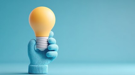 Small knitted character holding a glowing light bulb above a human hand offering support and encouragement