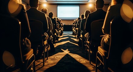 Audience in a Conference Hall Focused on a Presentation Screen
