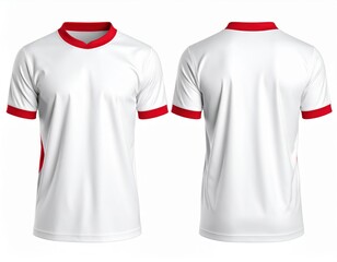 Front and Back View of a Plain White T shirt with Red Trim and Accents